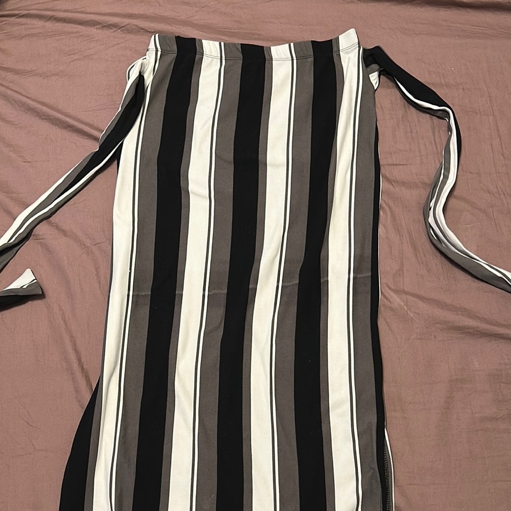 Striped Black and White Wrap Skirt